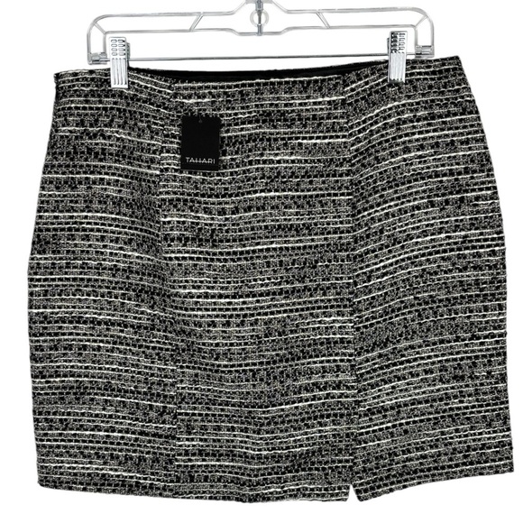 Tahari Elena NWT Woven Tweed Skirt Black White Size 12 Contemporary Office - Picture 2 of 11